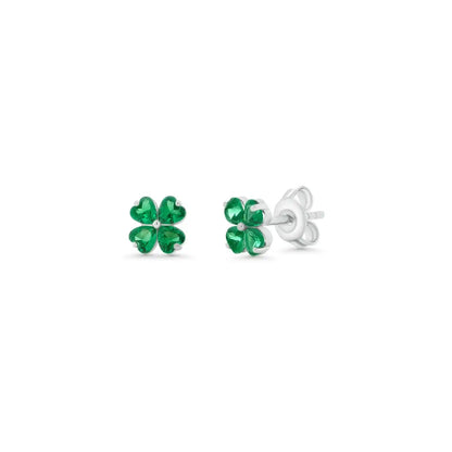 925 Sterling Silver Rhodium Plated Clover CZ Stud Earring