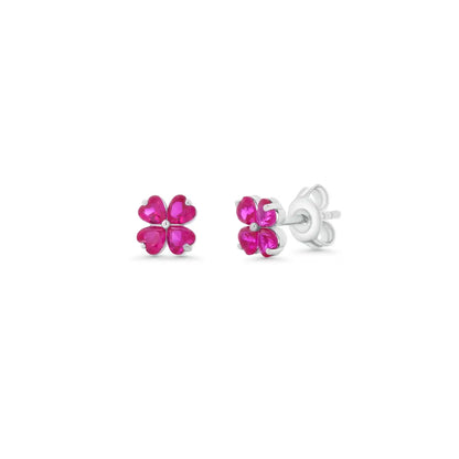 925 Sterling Silver Rhodium Plated Clover CZ Stud Earring