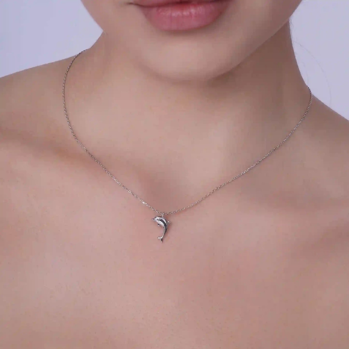 925 Sterling Silver Rhodium Plated 9mm x 16mm Dolphin Adjustable Necklace