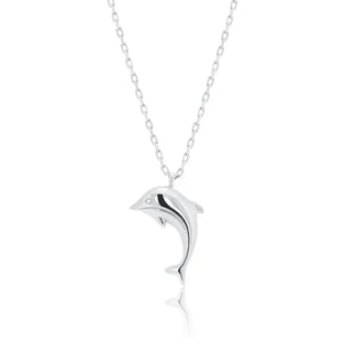 925 Sterling Silver Rhodium Plated 9mm x 16mm Dolphin Adjustable Necklace