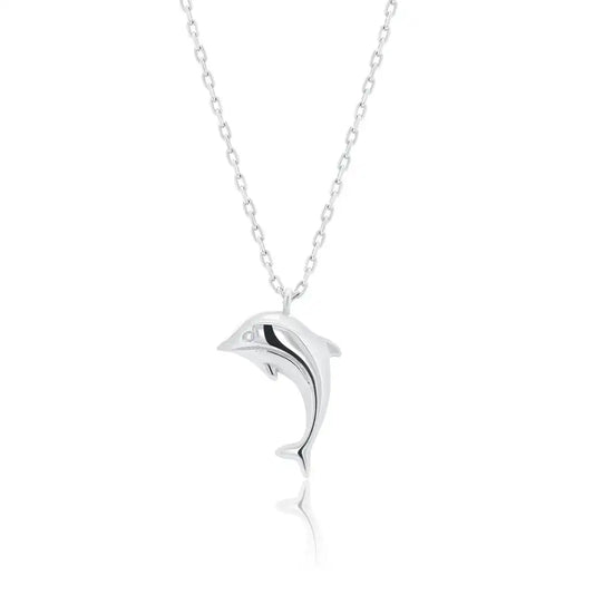 925 Sterling Silver Rhodium Plated 9mm x 16mm Dolphin Adjustable Necklace