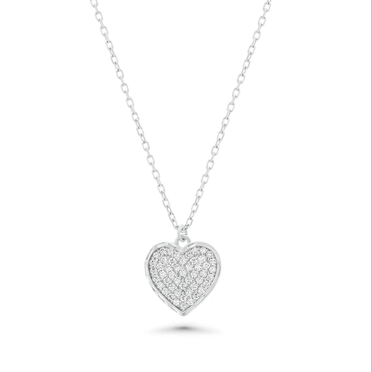 925 Sterling Silver Rhodium Plated 11mm x 13mm Heart CZ Studded Adjustable Necklace