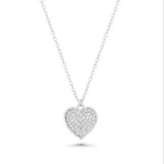 925 Sterling Silver Rhodium Plated 11mm x 13mm Heart CZ Studded Adjustable Necklace