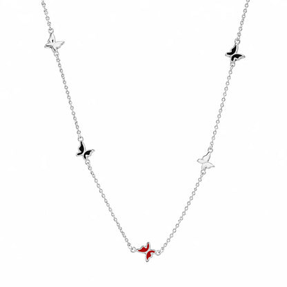 925 Sterling Silver Rhodium Plated Enamel Multi Color Butterfly Necklace