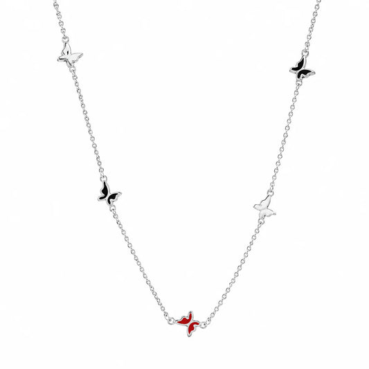 925 Sterling Silver Rhodium Plated Enamel Multi Color Butterfly Necklace