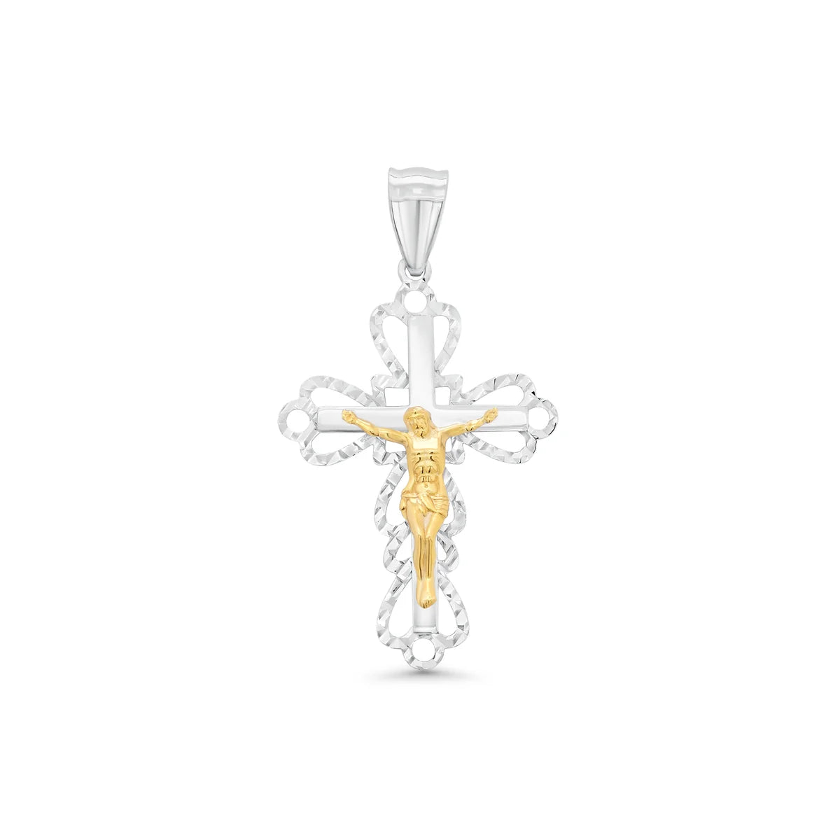 925 Sterling Silver Two-Tone Diamond Cut Crucifix Pendant