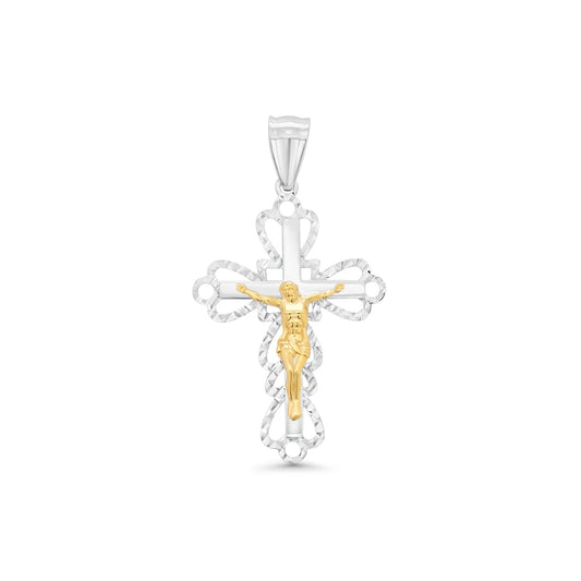 925 Sterling Silver Two-Tone Diamond Cut Crucifix Pendant