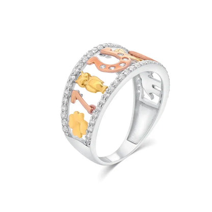 925 Sterling Silver Two-Tone Plated Lucky Charms Rings CZ Accents Ring