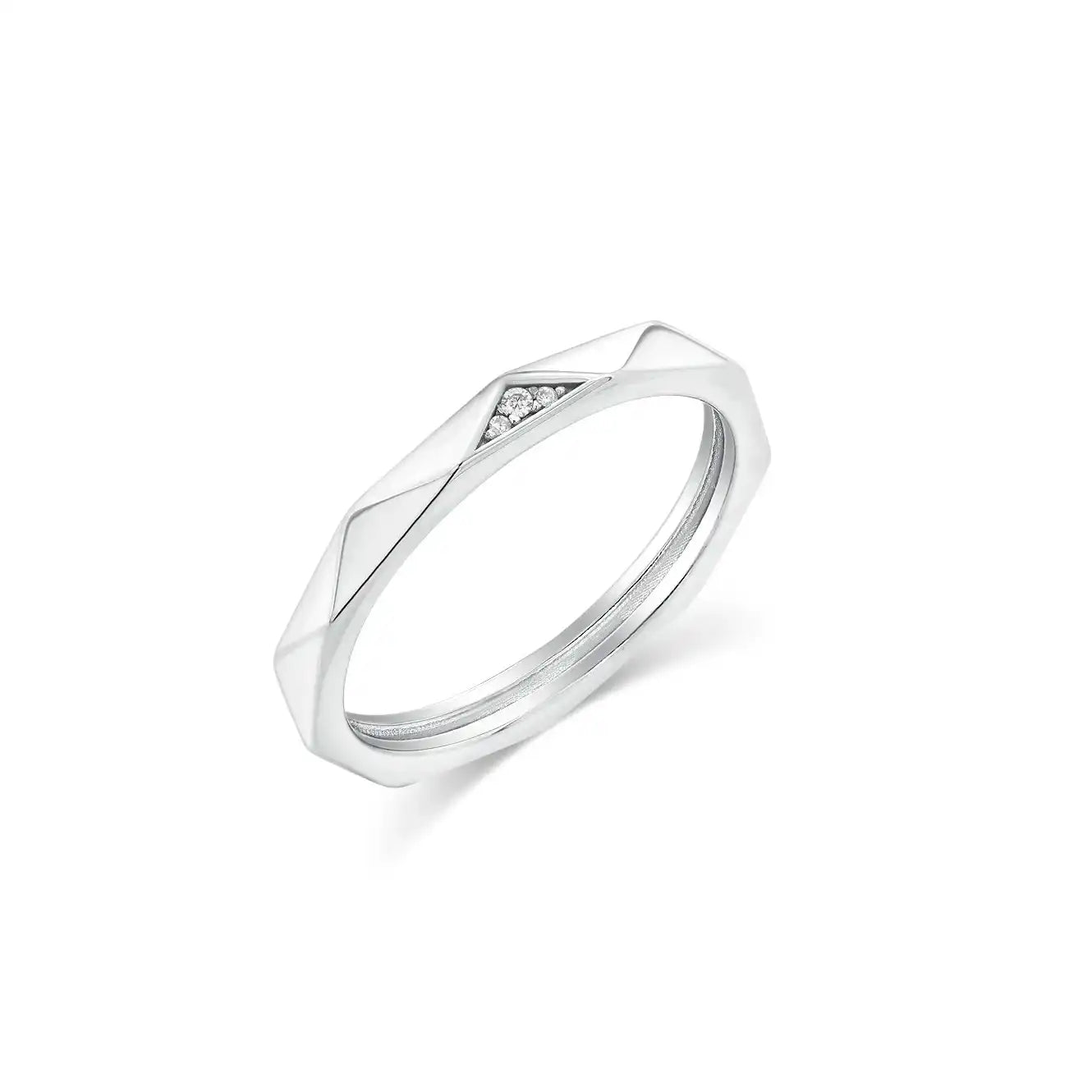 925 Sterling Silver Rhodium Plated Faceted Edge Clear CZ 2.2mm Ring