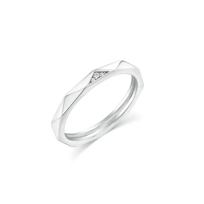 925 Sterling Silver Rhodium Plated Faceted Edge Clear CZ 2.2mm Ring