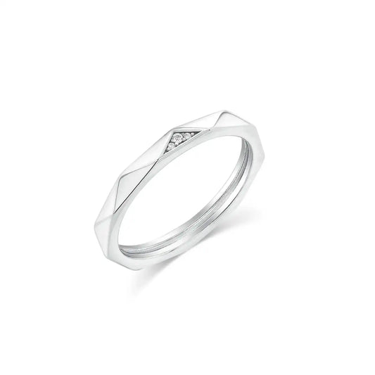 925 Sterling Silver Rhodium Plated Faceted Edge Clear CZ 2.2mm Ring