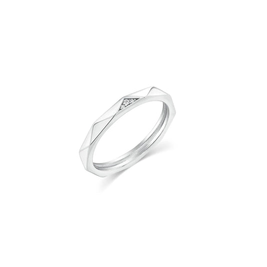 925 Sterling Silver Rhodium Plated Men's Faceted Edge Clear CZ 3.3mm Ring