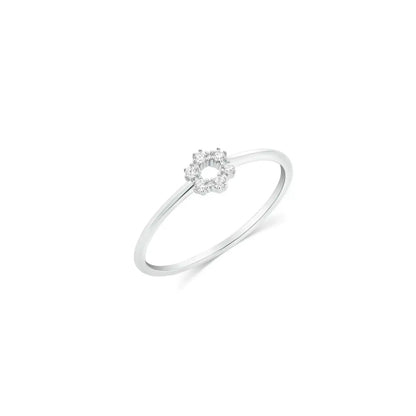 925 Sterling Silver Rhodium Plated Minimalist Flower Clear CZ 1.2mm Band Ring