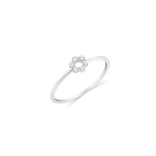 925 Sterling Silver Rhodium Plated Minimalist Flower Clear CZ 1.2mm Band Ring