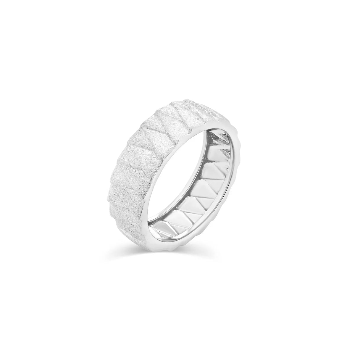 925 Sterling Silver Rhodium Plated Men's Diamond Cut Textured Wide Band 8mm Ring