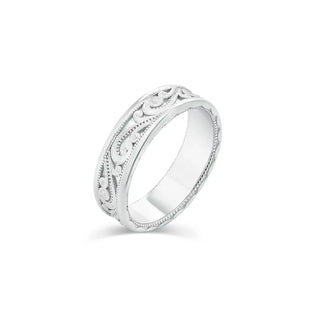 925 Sterling Silver Rhodium Plated Men's Satin Finish Ornate 6.8mm Ring