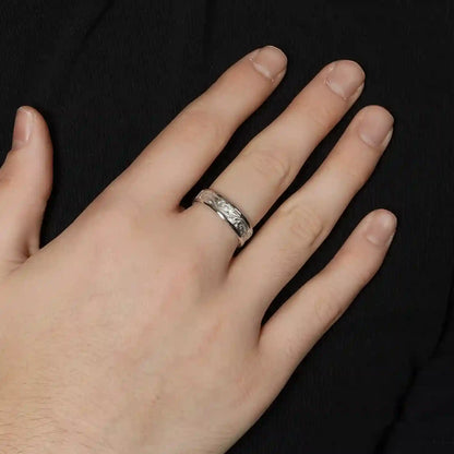 925 Sterling Silver Rhodium Plated Men's Satin Finish Ornate 6.8mm Ring