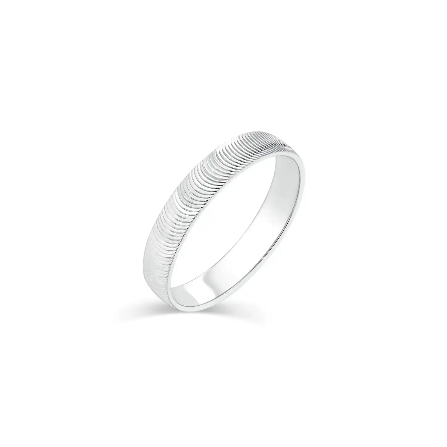 925 Sterling Silver Rhodium Plated Textured Open Cuff 3.6mm Ring