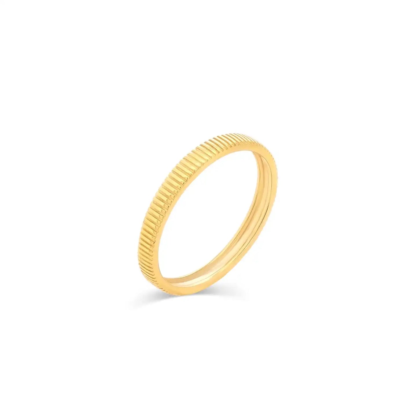 925 Sterling Silver Gold Plated Ribbed Slim Band 2.7mm Ring