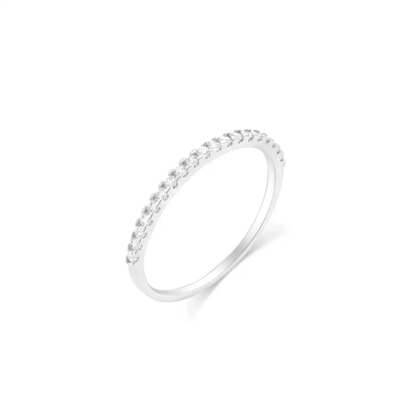 925 Sterling Silver Rhodium Plated Half Eternity Clear CZ 1.5mm Ring