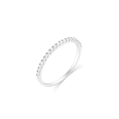 925 Sterling Silver Rhodium Plated Half Eternity Clear CZ 1.5mm Ring