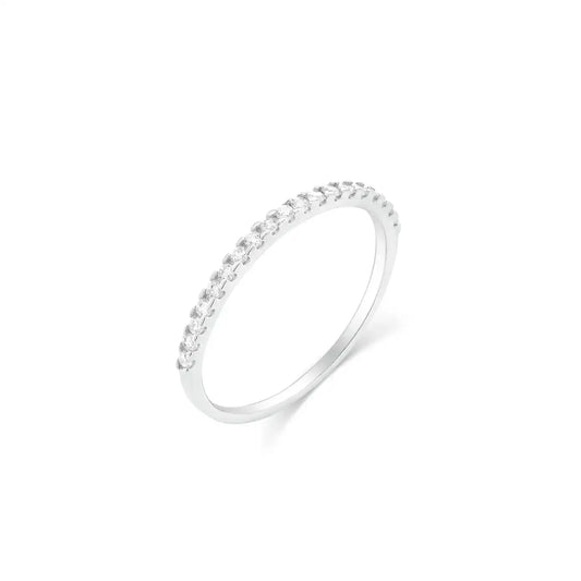 925 Sterling Silver Rhodium Plated Half Eternity Clear CZ 1.5mm Ring
