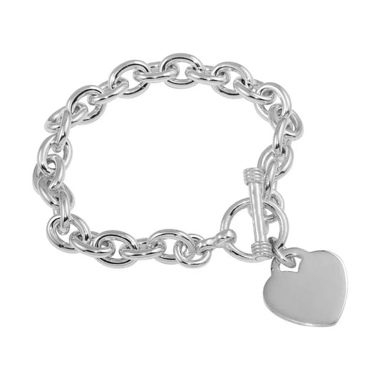 925 Sterling Silver High Polished Toggle Heart Link Bracelet