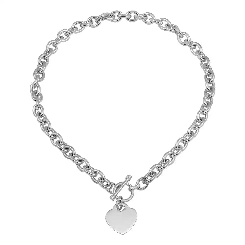 925 Sterling Silver High Polished Toggle Heart Link Necklace