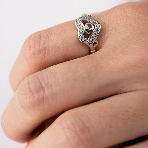 925 Sterling Silver Rhodium Plated Heart 15 Ring with CZ