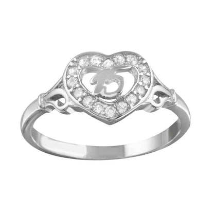 925 Sterling Silver Rhodium Plated Heart 15 Ring with CZ