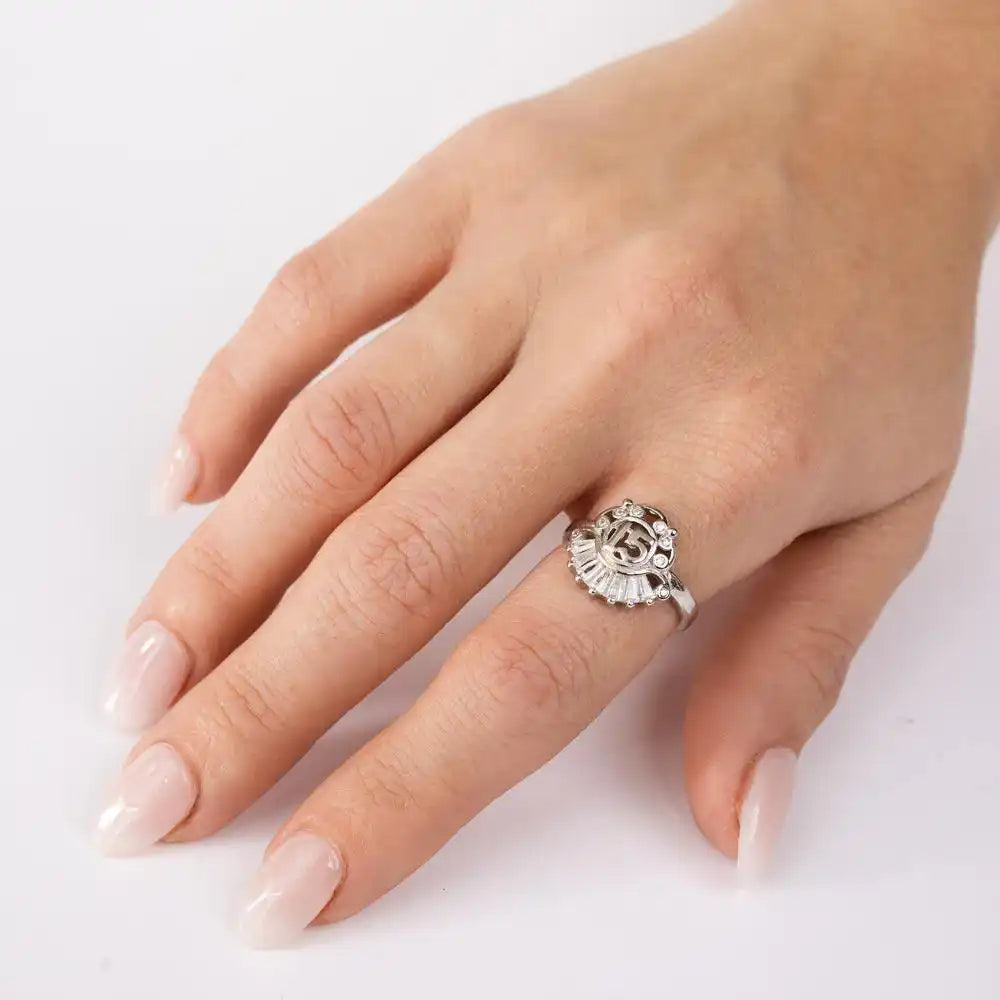 925 Sterling Silver Rhodium Plated 15 Ring with CZ