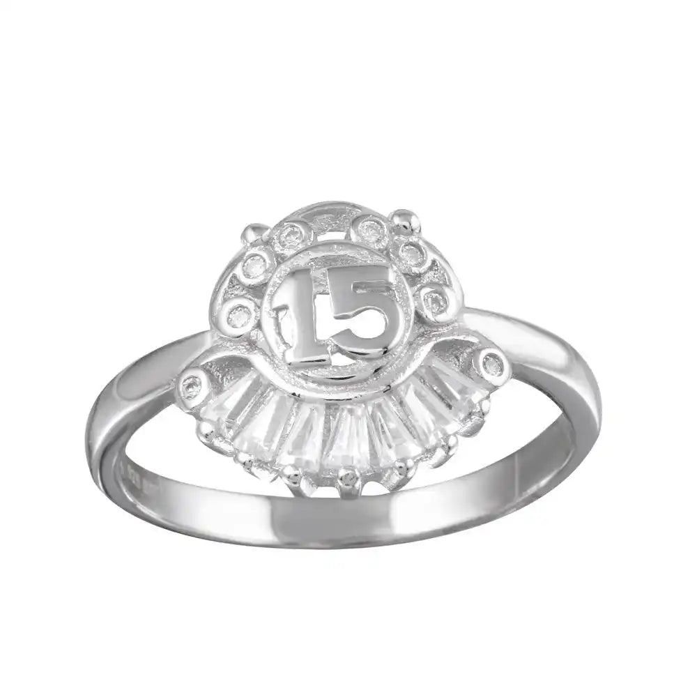 925 Sterling Silver Rhodium Plated 15 Ring with CZ