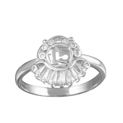 925 Sterling Silver Rhodium Plated 15 Ring with CZ