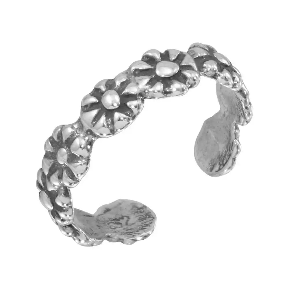925 Sterling Silver Flower Link Adjustable Toe Ring