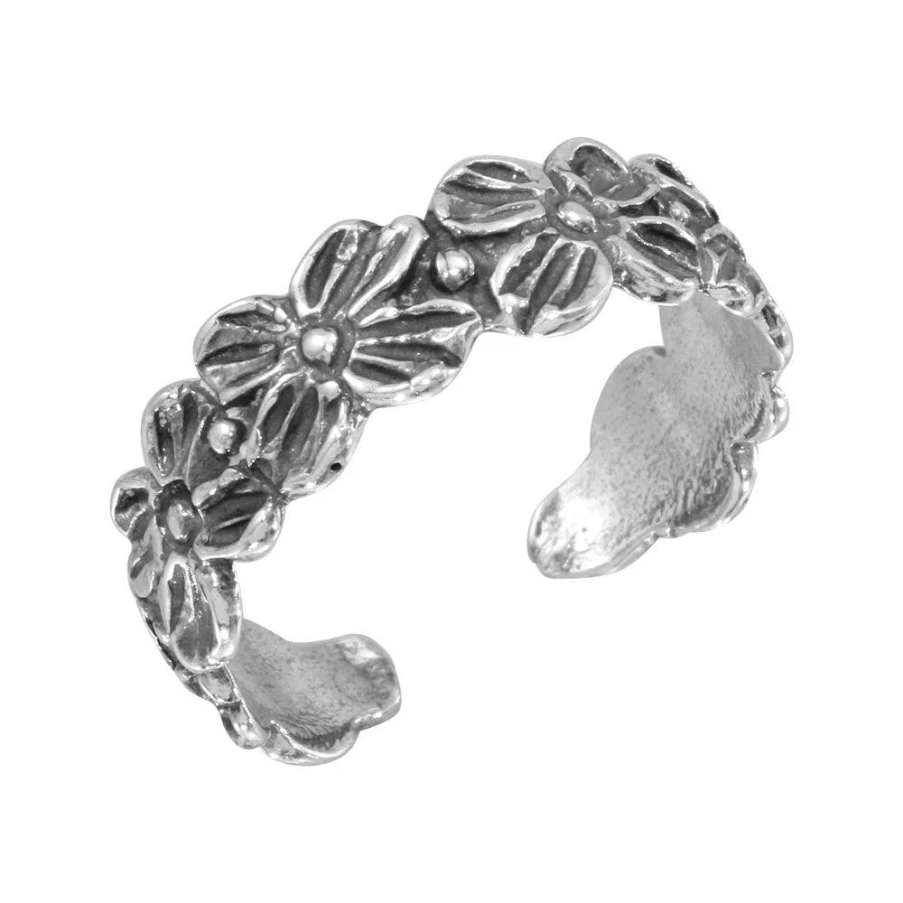 925 Silver Flower Link Adjustable Toe Ring