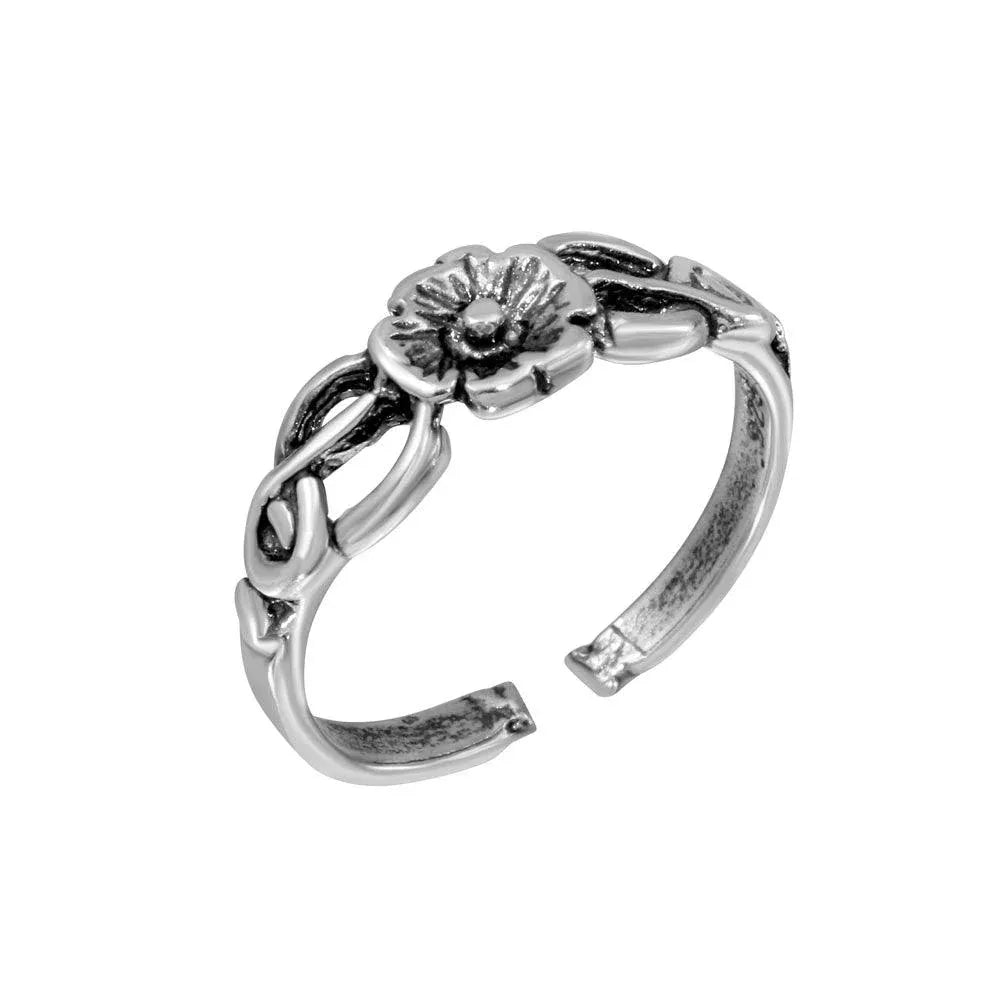 925 Sterling Silver Vine Flower Adjustable Toe Ring