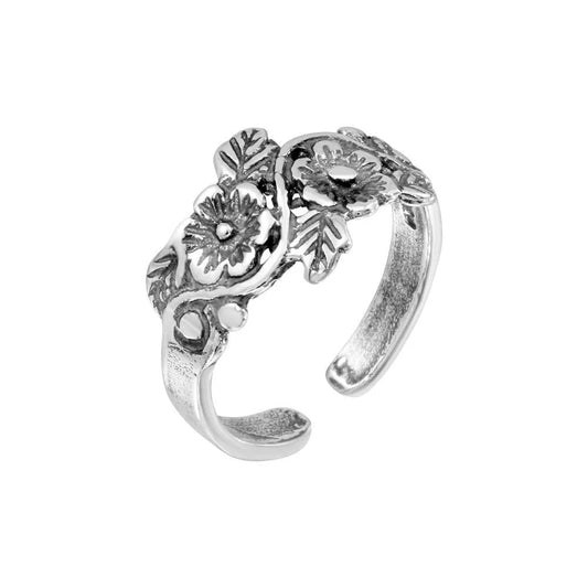 925 Sterling Silver Multi Flower Adjustable Toe Ring
