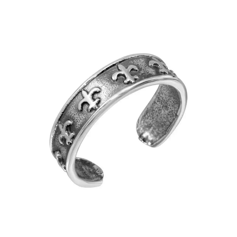 925 Sterling Silver Fleur De Lis Crest Adjustable Toe Ring