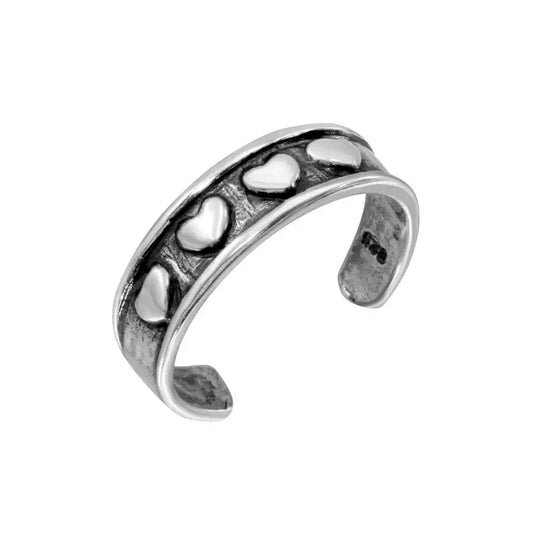 925 Sterling Silver 4 Heart Toe Ring