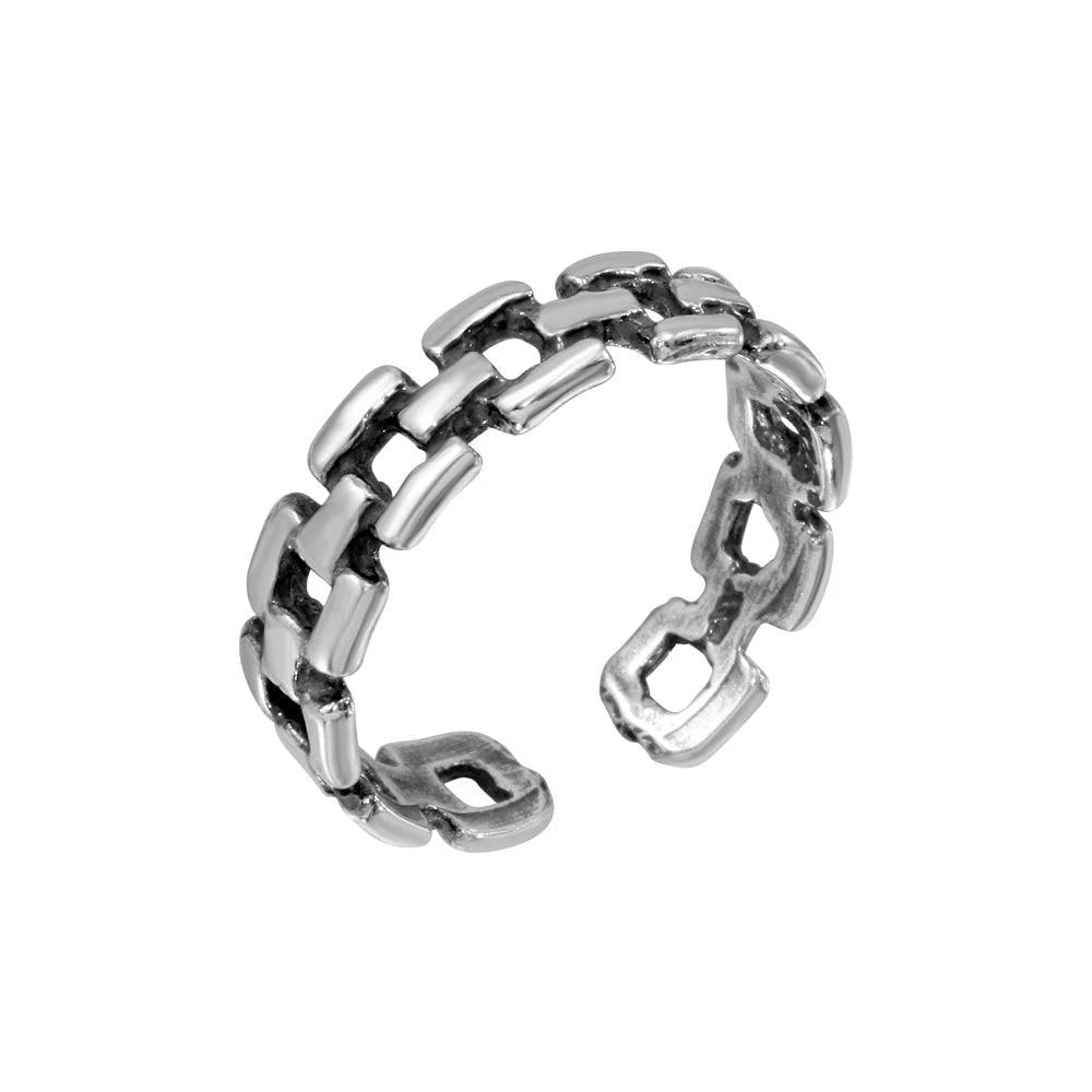 925 Silver Open Brick Block Adjustable Toe Ring