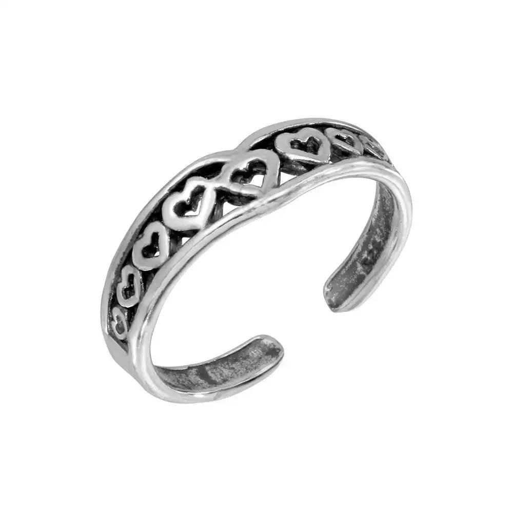 925 Sterling Silver Multi Heart Adjustable Toe Ring