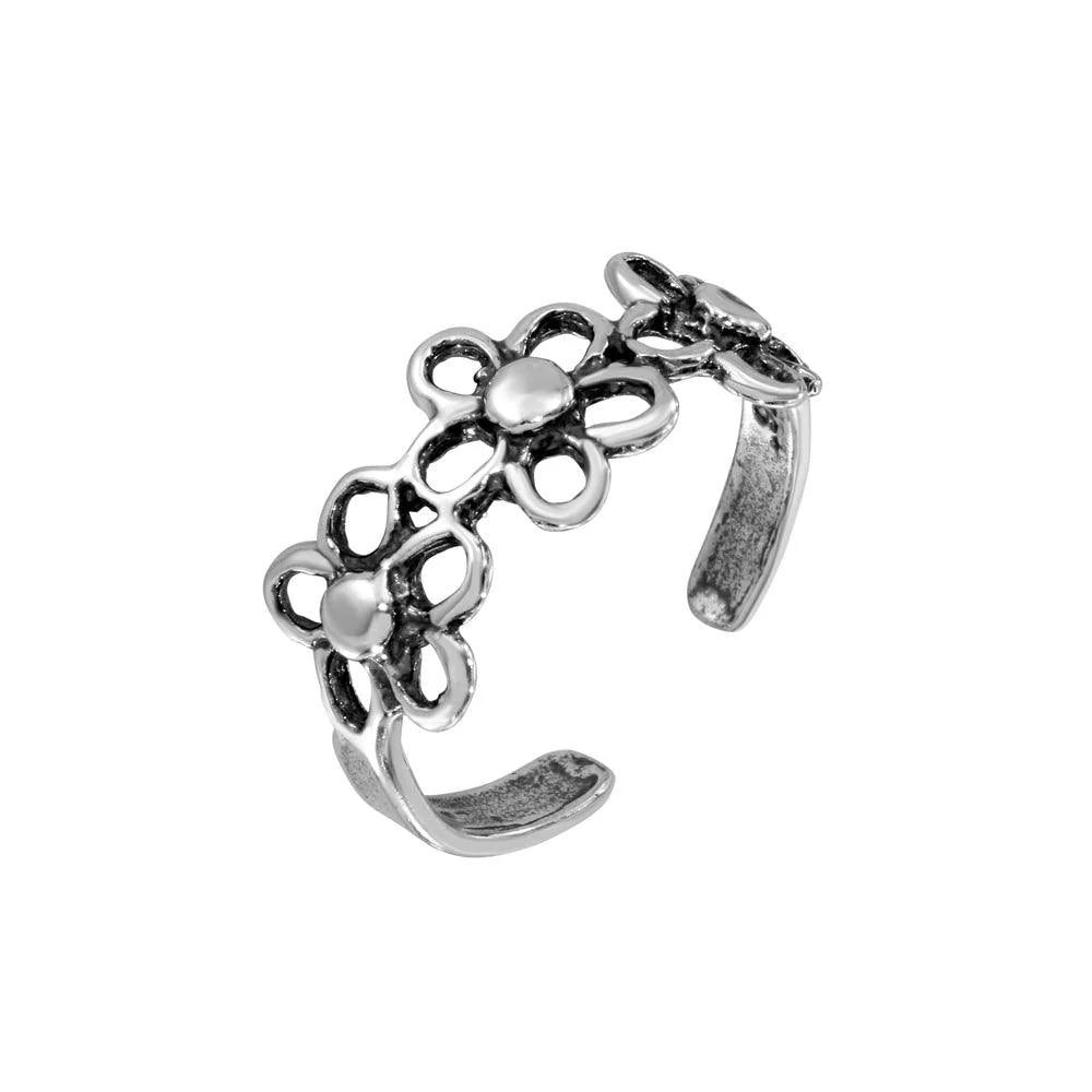 925 Silver Multi Open Flower Adjustable Toe Ring