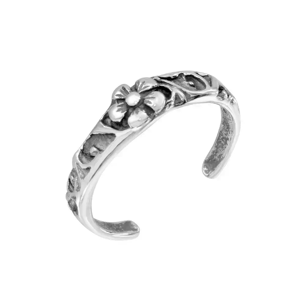 925 Sterling Silver Flower Adjustable Toe Ring