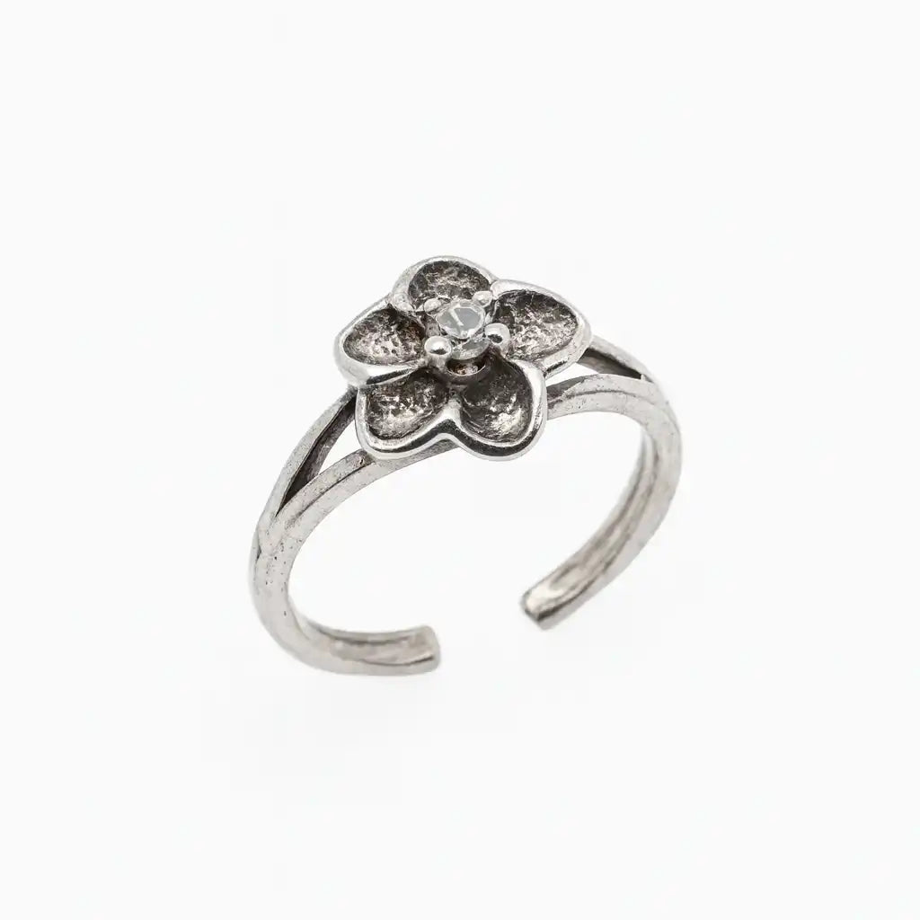 925 Sterling Silver Adjustable Colored CZ Flower Toe Ring