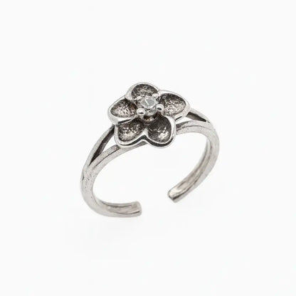 925 Sterling Silver Adjustable Colored CZ Flower Toe Ring