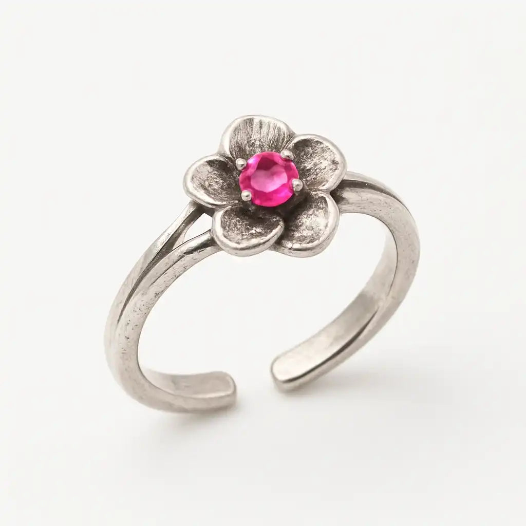 925 Sterling Silver Adjustable Colored CZ Flower Toe Ring