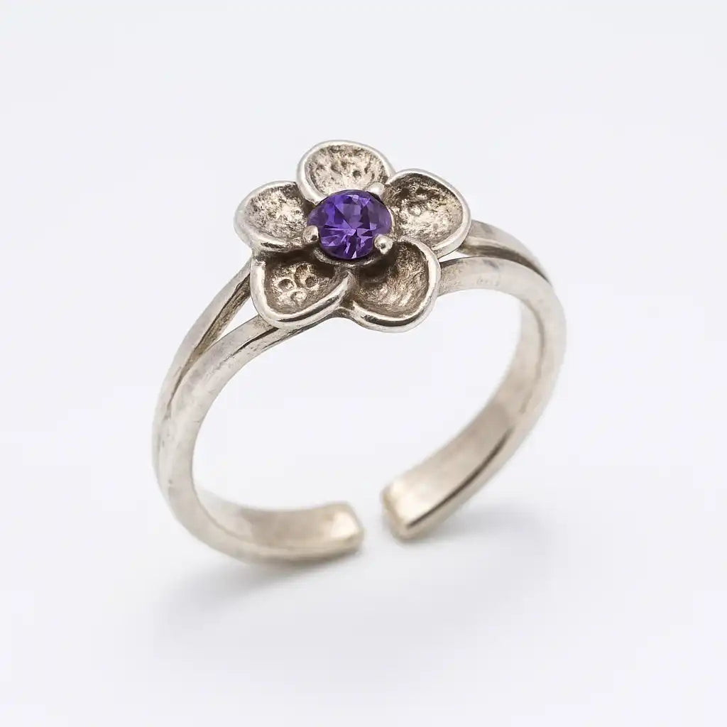 925 Sterling Silver Adjustable Colored CZ Flower Toe Ring