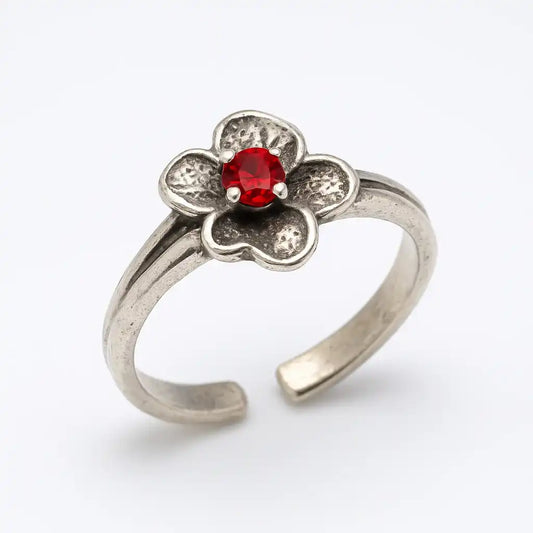 925 Sterling Silver Adjustable Colored CZ Flower Toe Ring