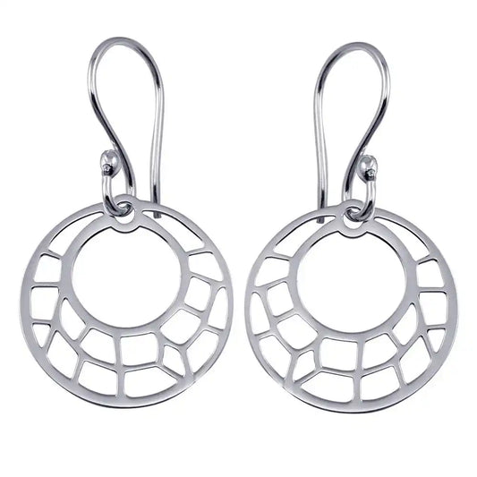 925 Sterling Silver Dangling Flat Round Design Earrings