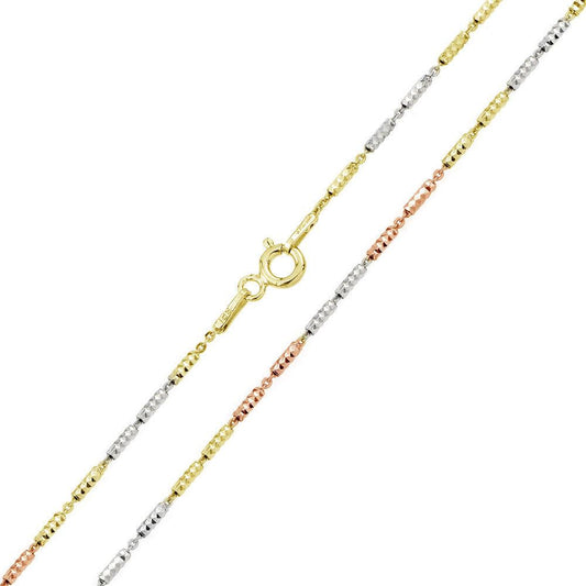 925 Sterling Silver Multi Plated Tube 2 Brite Close FT 030 Chain 1.3mm